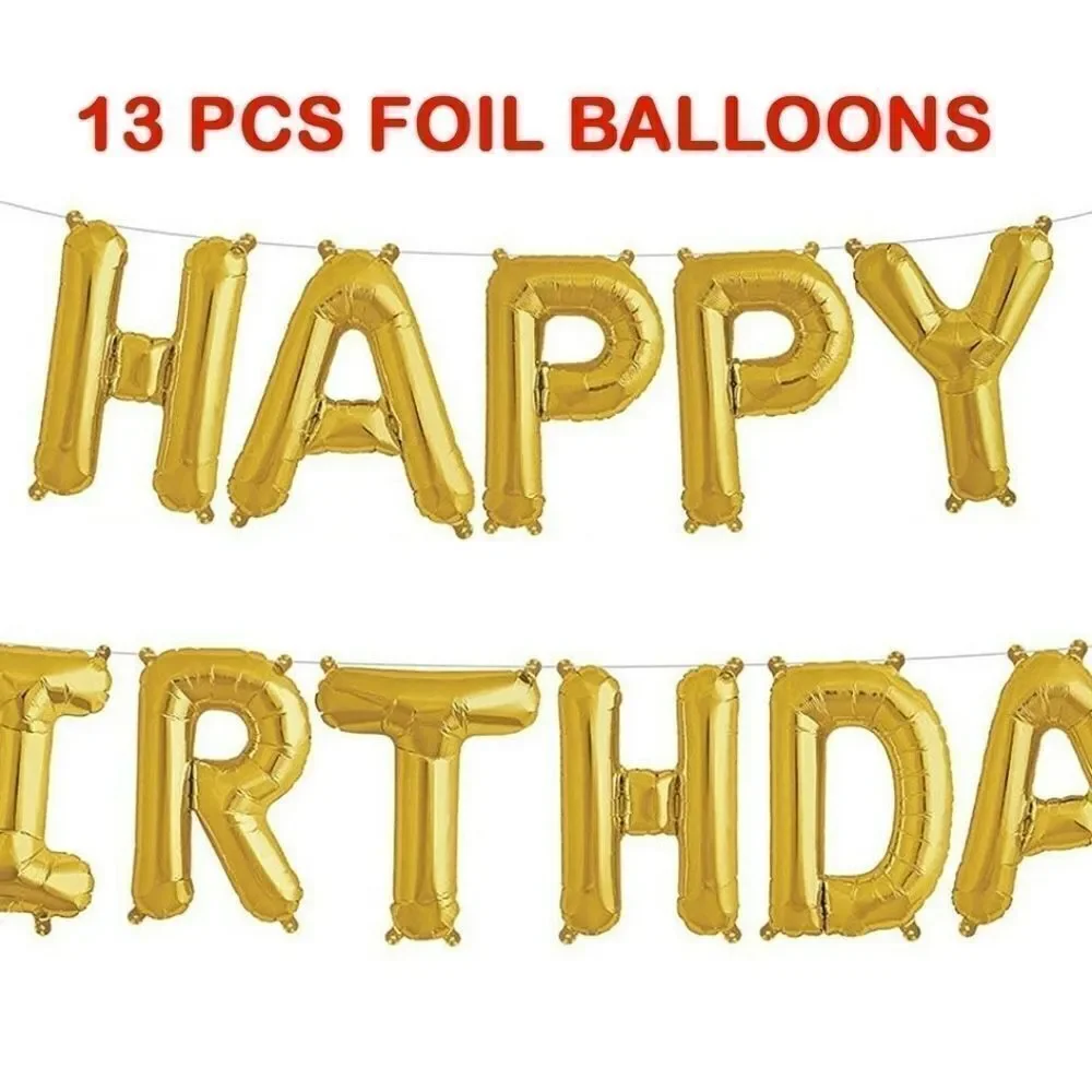𝅺Happy Birthday Gold Foil Ballooons Party 13 Pcs